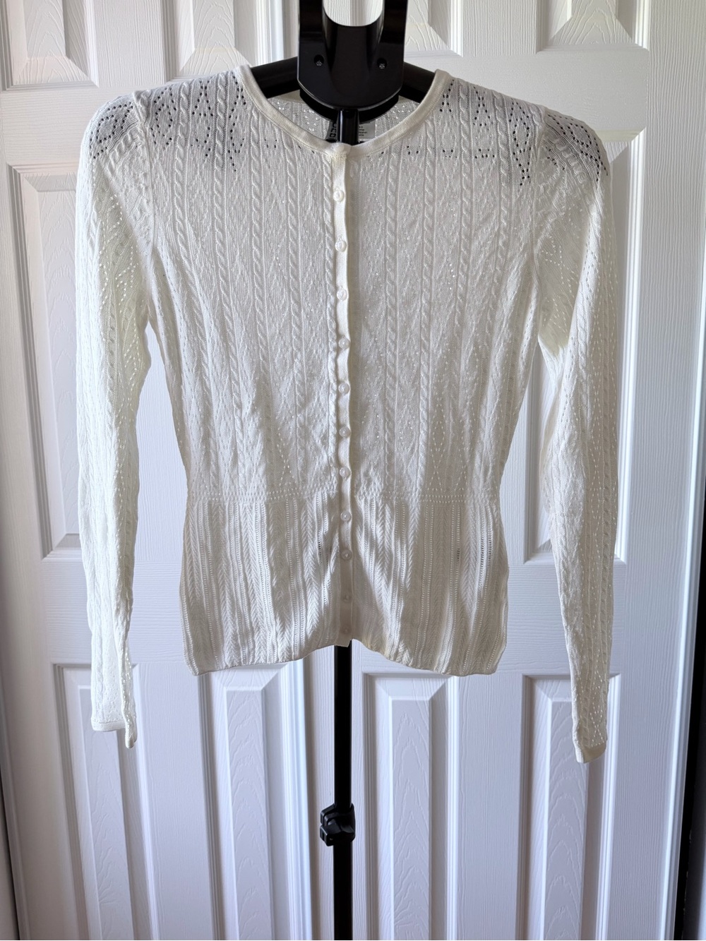 H&M White Openwork Button-Front Knit Cardigan